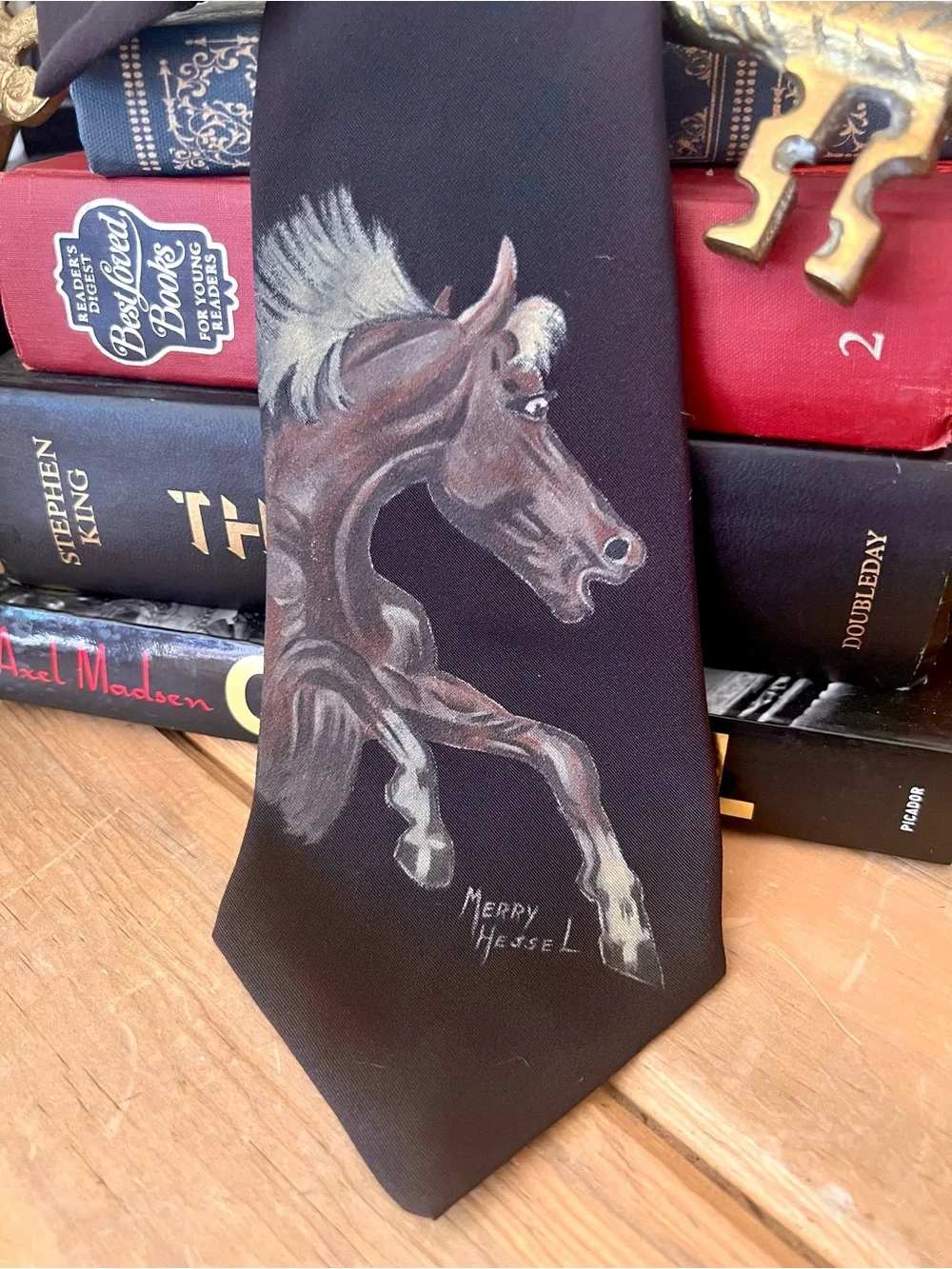 Vintage OOAK Hand Painted Cowboy Poetry Merry Hansel Design Horse Neck Tie